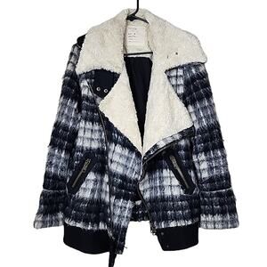 Free People Shaggy Sherpa Plaid Coat Jacket